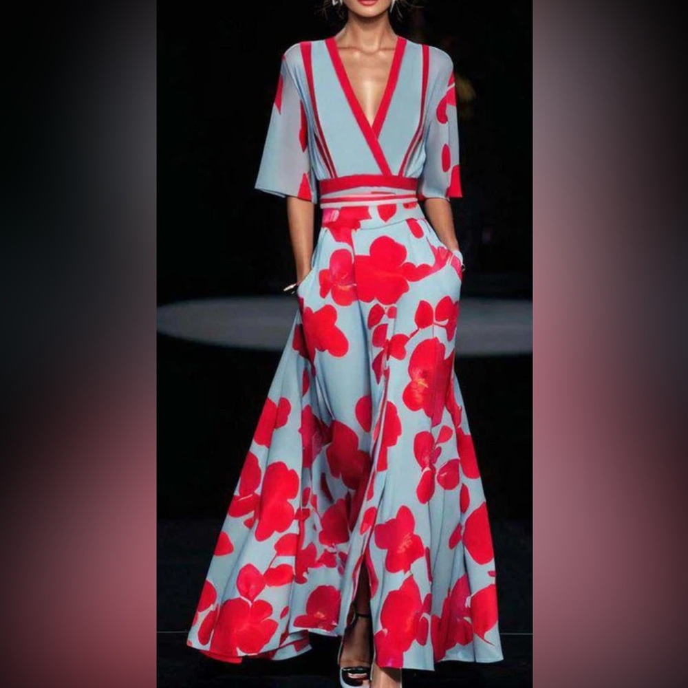 Elegant Lucas & Grace Ayana Floral Wrap Style Maxi Dress - Picture 2 of 8